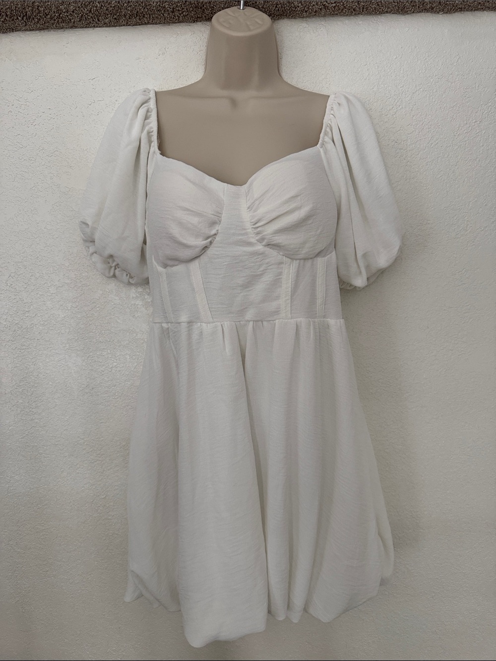 INSPIRED HEARTS Women’s Ivory Puff Sleeve Sweetheart Mini Dress Size XL EUC